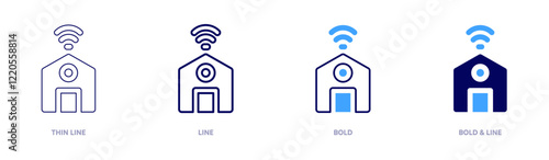 House icon in 4 different styles. Thin Line, Line, Bold, and Bold Line. Duotone style. Editable stroke