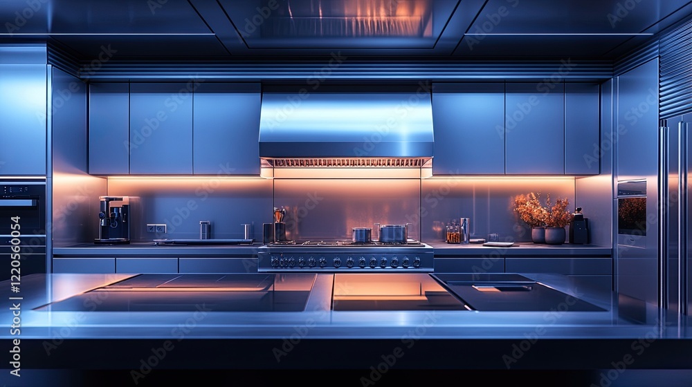 A sleek, modern kitchen with stainless steel appliances and a large island, symbolizing contemporary design, luxury living, and cooking, perfect for home decor and culinary content. A sleek, modern kitchen with stainless steel appliances and a large island, symbolizing contemporary design, luxury living, and cooking, perfect for home decor and culinary content.