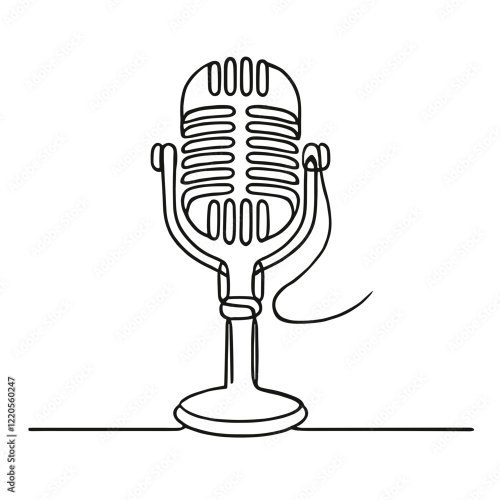 Microphone, vector, black line drawing, minimalistic, single line, simple line, isolated, transparent background