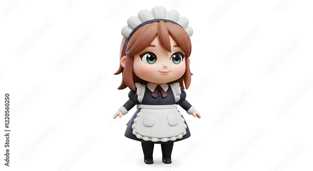 Adorable 3D Maid Character Model Anime Style isolated on white background. Generative AI Adorable 3D Maid Character Model Anime Style isolated on white background. Generative AI