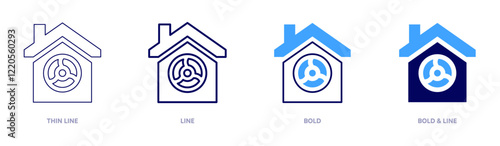 Smart ventilation icon in 4 different styles. Thin Line, Line, Bold, and Bold Line. Duotone style. Editable stroke