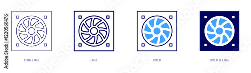 Square fan icon in 4 different styles. Thin Line, Line, Bold, and Bold Line. Duotone style. Editable stroke
