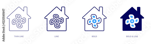 Ventilation icon in 4 different styles. Thin Line, Line, Bold, and Bold Line. Duotone style. Editable stroke
