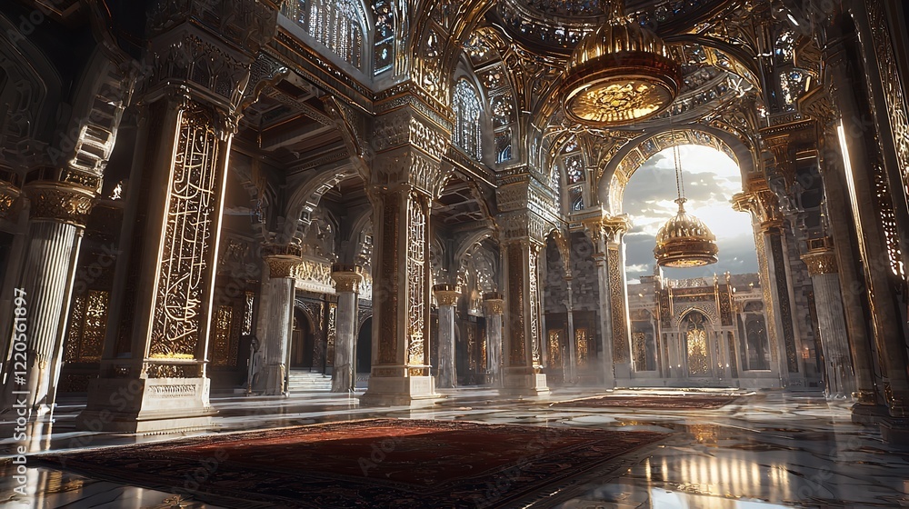 A grand, illuminated hall featuring ornate chandeliers, intricate arches, and a lavish carpet, creating a magnificent atmosphere. A grand, illuminated hall featuring ornate chandeliers, intricate arches, and a lavish carpet, creating a magnificent atmosphere.