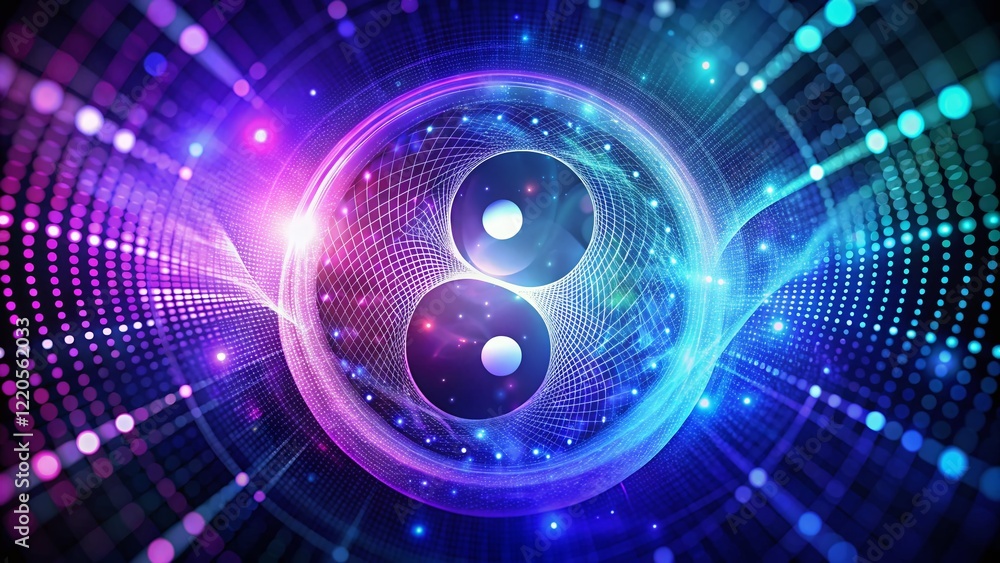 Fototapeta premium Abstract Night Photography: Halftone Circles & Yin Yang Lines Background