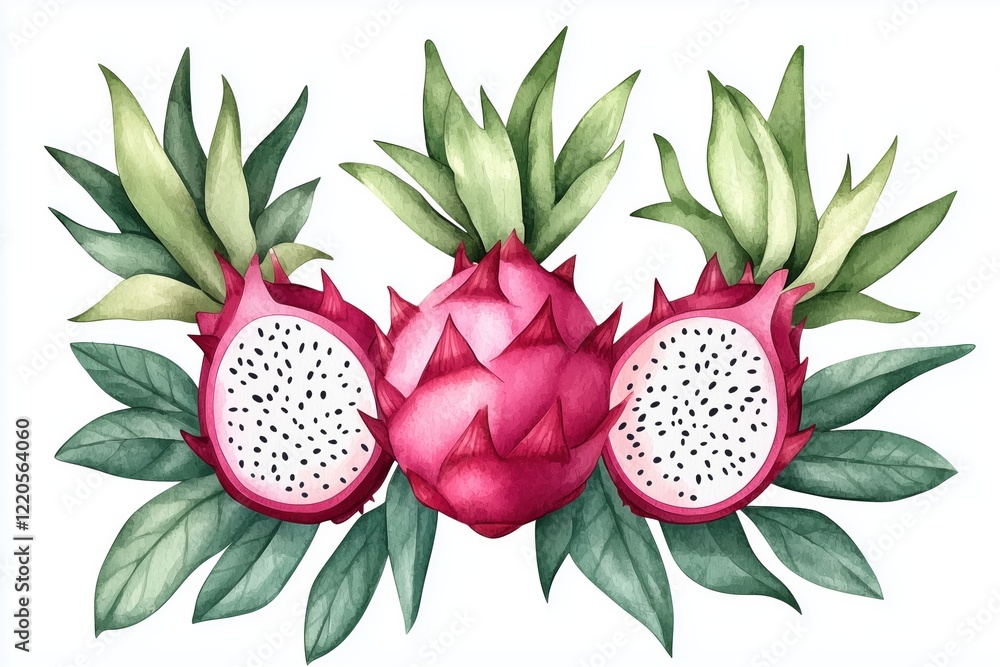Fototapeta premium Vibrant Dragon Fruit Wreath Watercolor Illustration