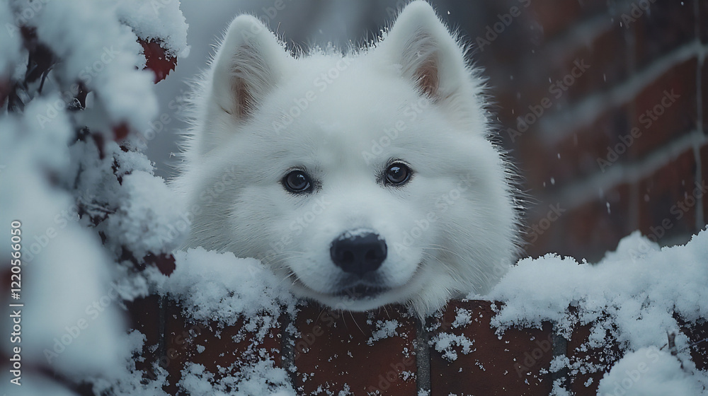 Obraz premium samoyed peeking through fence