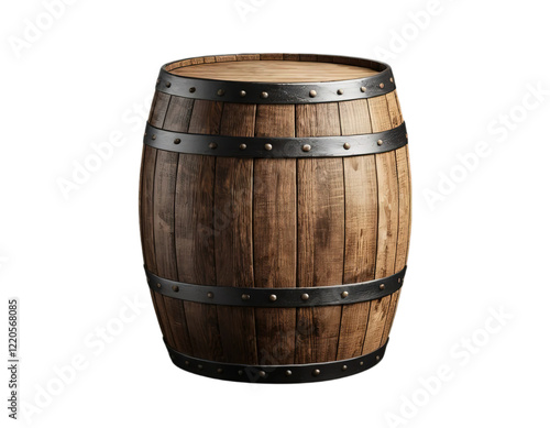 Wooden oak barrel isolated on transparent or white background, png
