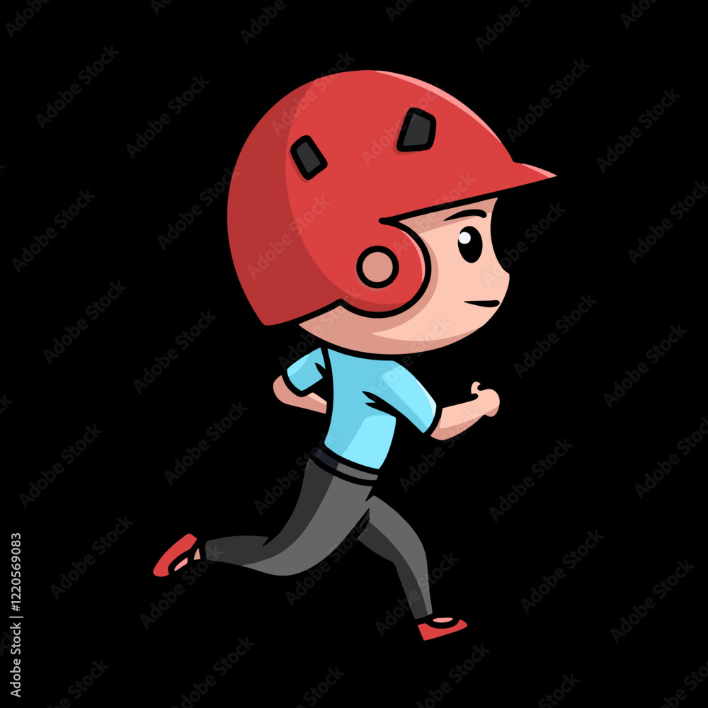 Baseball chibi character with helm in running pose in black background Baseball chibi character with helm in running pose in black background