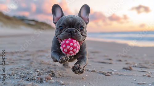  french bulldog running on beach