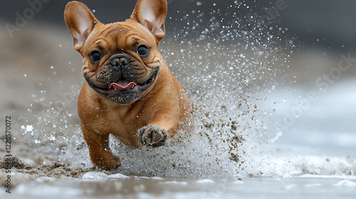  french bulldog running on beach