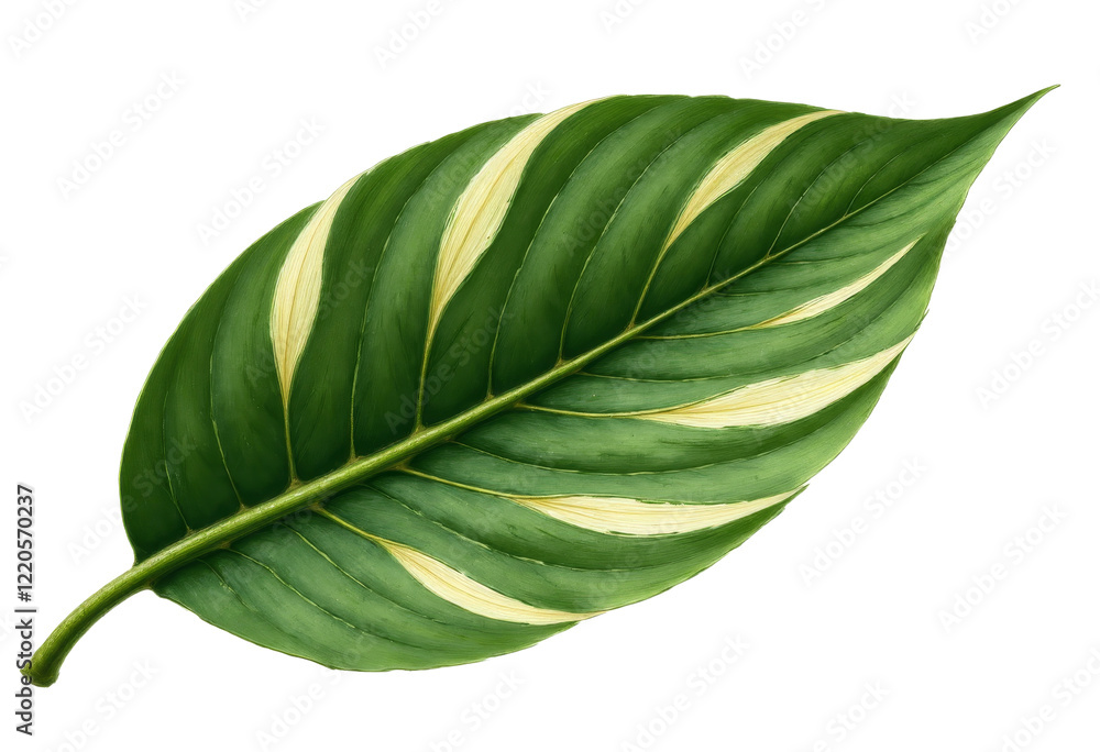 Obraz premium Green leaf with yellow stripes, transparent background