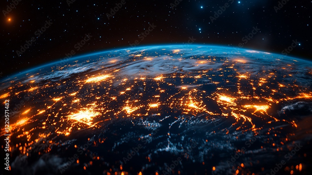 Night Earth, city lights, space view, global connectivity, web design Night Earth, city lights, space view, global connectivity, web design