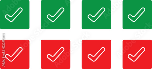 Isolate Check mark vector icon set, Outline Tick button symbol, Blue and Green vote and Testing symbol, Choice, Check list graphic elements, Approve, Confirm icons for business and Testing (Editable)