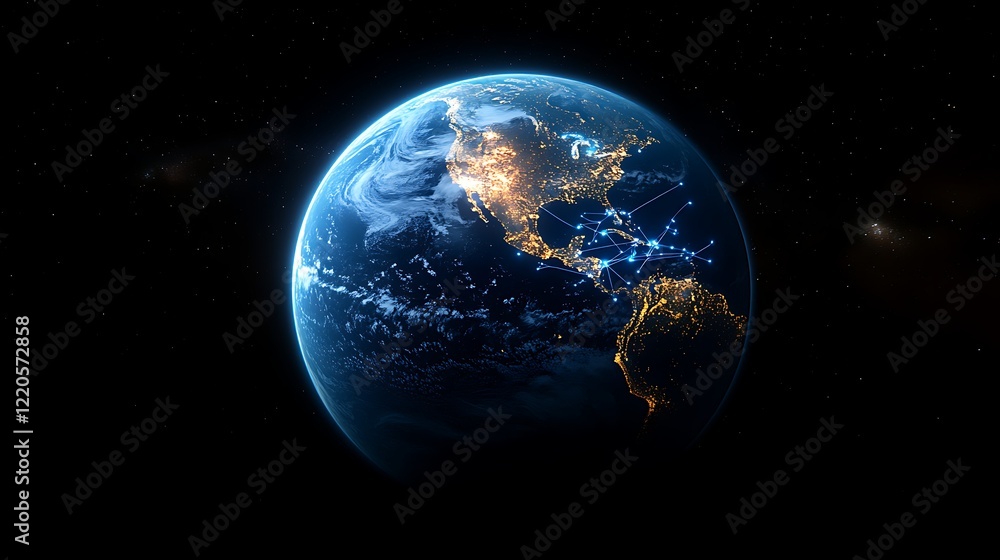 A close up of the Earth at night glowing blue light A close up of the Earth at night glowing blue light