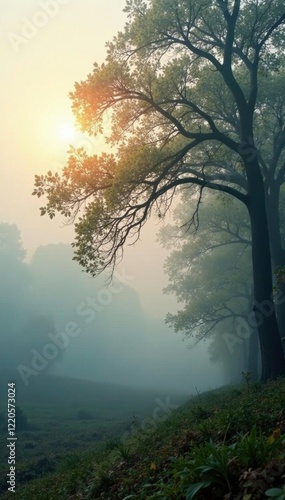 Wallpaper Mural Foggy branches sway gently in the morning breeze, landscape, foliage, fog Torontodigital.ca