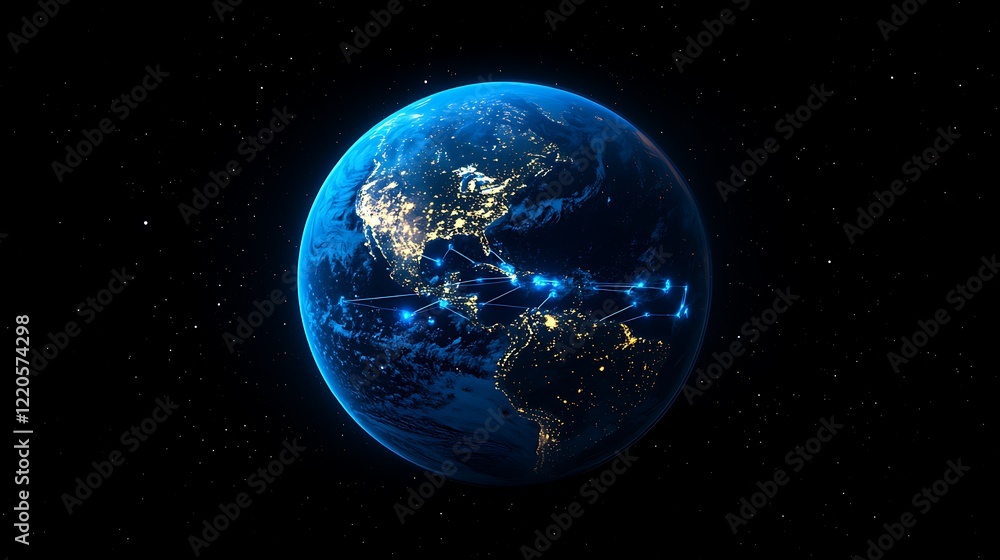 Obraz premium A close up of the Earth at night glowing blue light