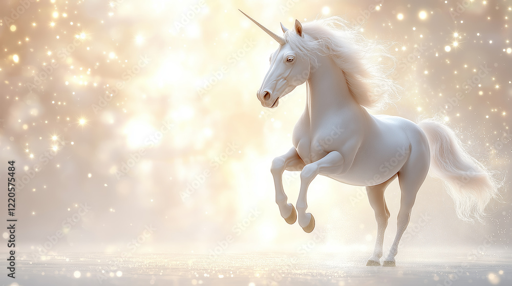 Fototapeta premium Magical unicorn leaps in enchanted forest fantasy art dreamy atmosphere ethereal glow