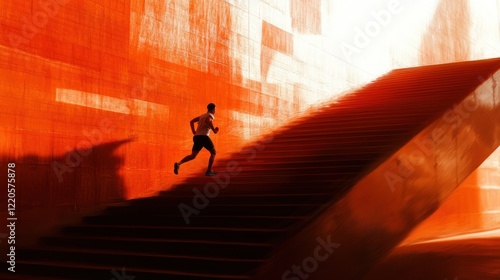 Wallpaper Mural A sports man runs up the stairs outside his house, taken from an angle that shows dynamic slow motion blur Torontodigital.ca