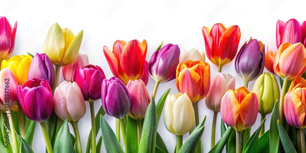 Vibrant Tulips Blooming on White Paper, spring, botanical, spring, botanical, spring, artwork, design, illustration Vibrant Tulips Blooming on White Paper, spring, botanical, spring, botanical, spring, artwork, design, illustration