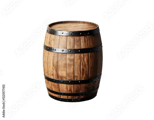 Wooden oak barrel isolated on transparent or white background, png