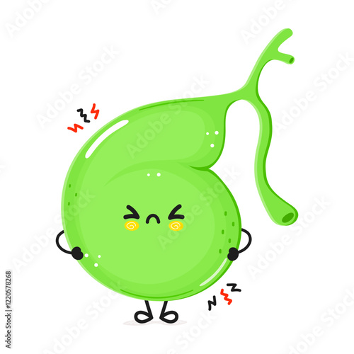 Cute angry Gallbladder character. Vector hand drawn cartoon kawaii character illustration icon. Isolated on white background. Sad Gallbladder character concept