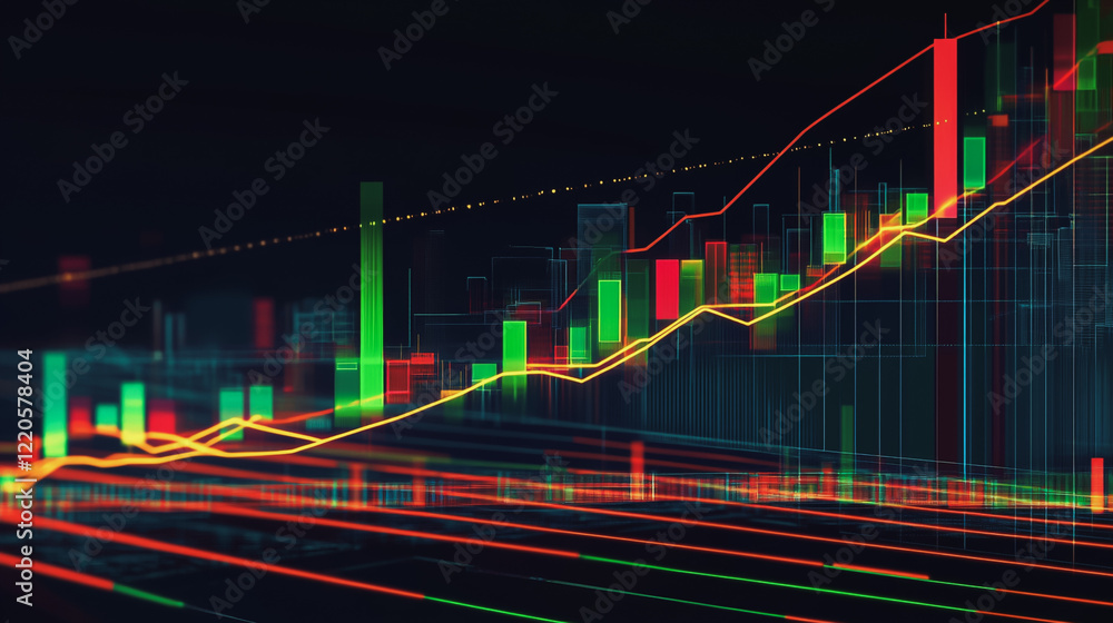 Fototapeta premium Abstract dark blue background with Colorful charts and graphs with statistics to innovative analyze business potential and forecast future development of companies growth.