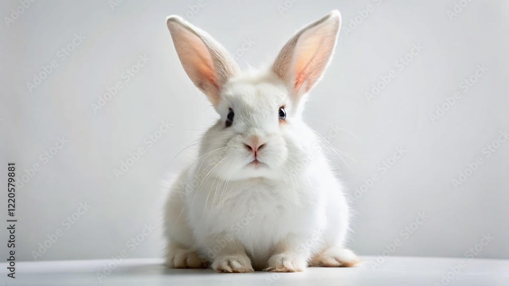 Fototapeta premium Adorable White Rabbit on Pure White Background - Studio Shot