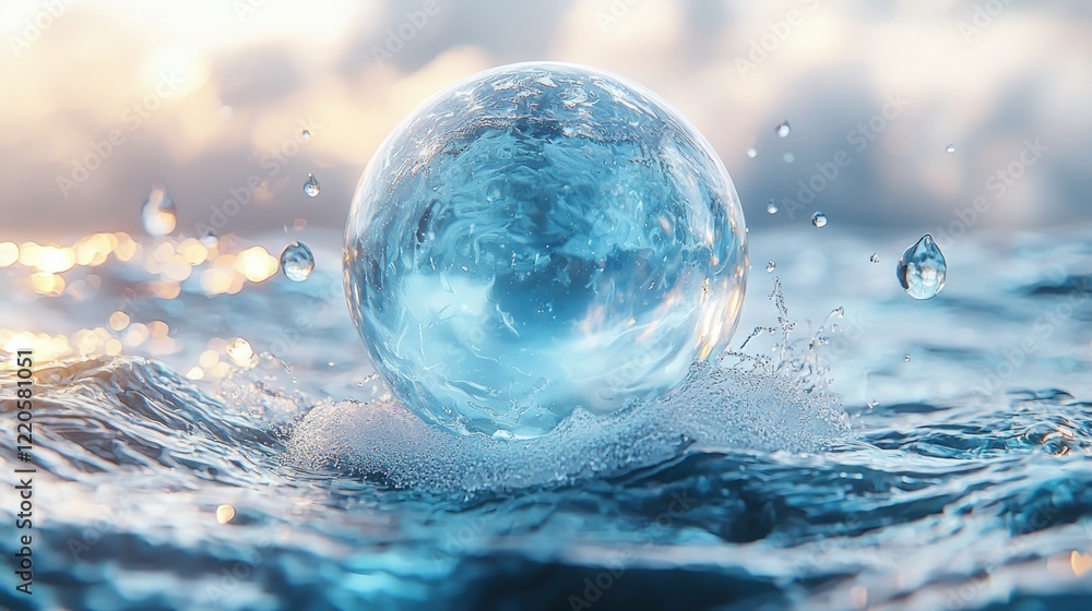Water Orb Rests Gently On Ocean Waves Water Orb Rests Gently On Ocean Waves