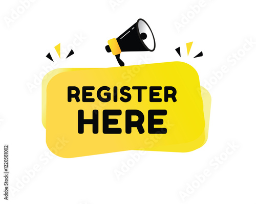 Register here vector banner or poster design isolated white background. Modern element design template.