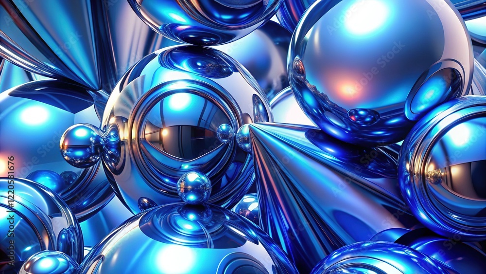 3D Y2K Blue Chrome Abstract Art