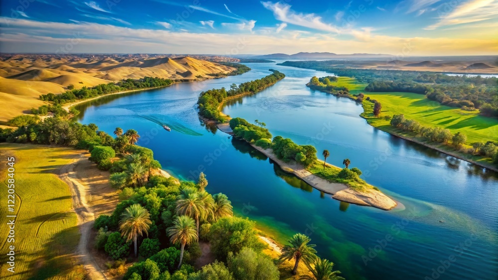 Aerial Drone View Nile River Delta Mediterranean Sea Lush Greenery Sandy Banks Egypt Aerial Drone View Nile River Delta Mediterranean Sea Lush Greenery Sandy Banks Egypt
