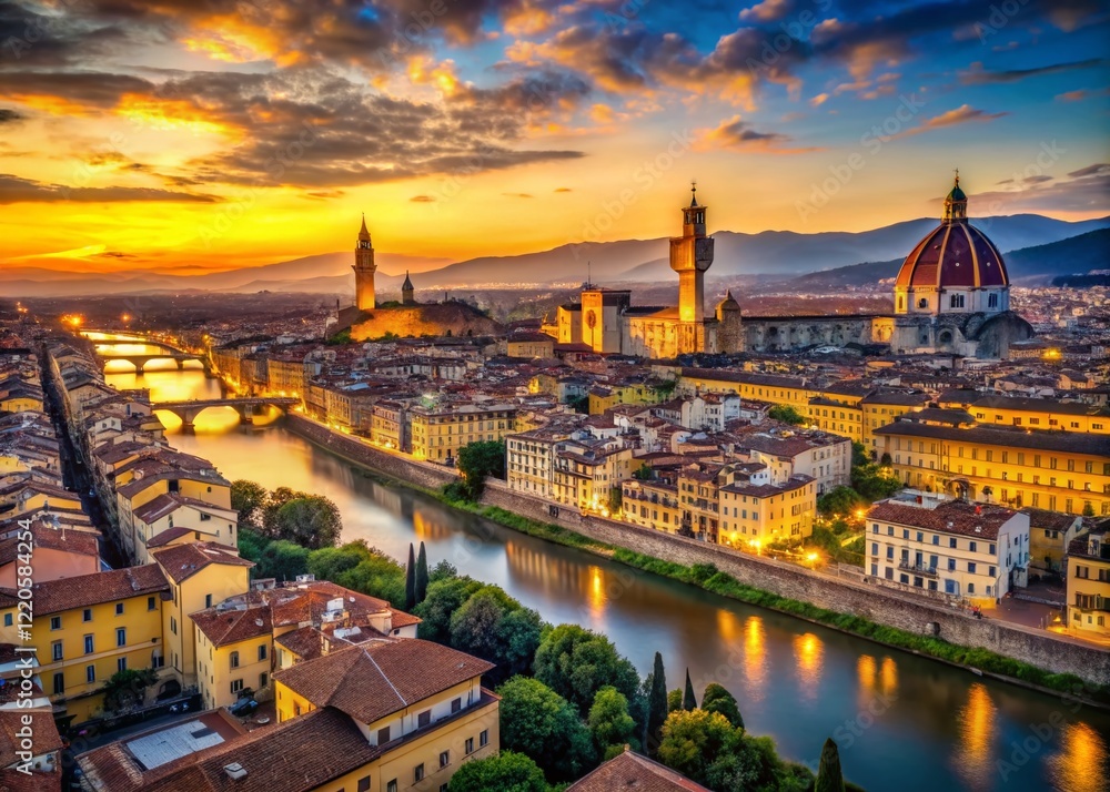 Aerial Drone View of Florence, Italy Cityscape at Sunset - Panoramic City Architecture Aerial Drone View of Florence, Italy Cityscape at Sunset - Panoramic City Architecture