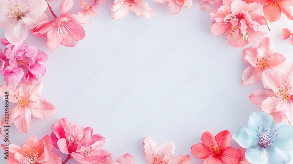 Obraz premium Vibrant Floral Watercolor Frame, a lively arrangement of colorful flowers set against a clean white background, perfect for invitations, greeting cards, and creative projects.