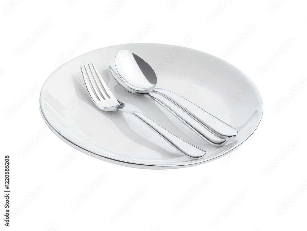 Isolated Place Setting with Plate, Spoon and Fork Isolated Place Setting with Plate, Spoon and Fork