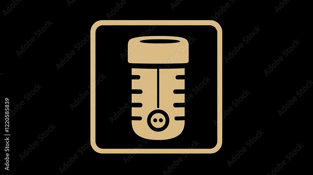 A tan framed graphic depicts a simple thermometer design A tan framed graphic depicts a simple thermometer design