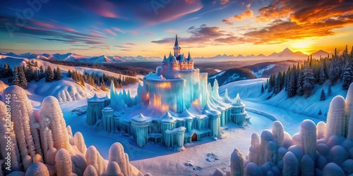 Elsa's icy drone soars, a fantasy realm unveiled.