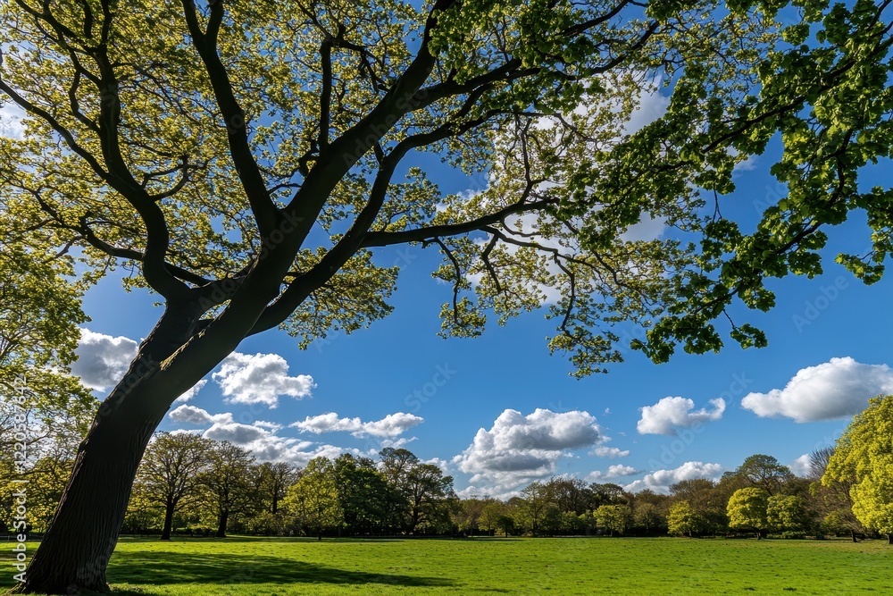 Park tree spring sunlight green grass landscape Park tree spring sunlight green grass landscape