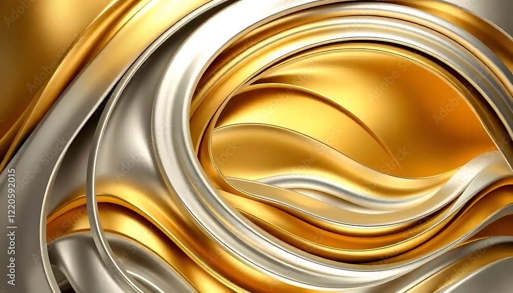 Fototapeta premium Abstract Gold and Silver Swirling Waves Design