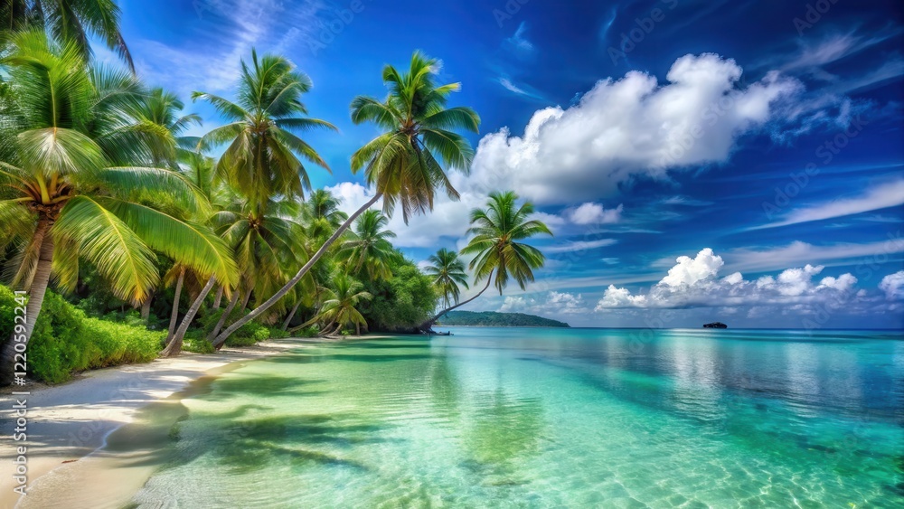 Tropical paradise beach with crystal clear waters and palm trees, serene, peaceful, serene, peaceful, palm tree, sunset Tropical paradise beach with crystal clear waters and palm trees, serene, peaceful, serene, peaceful, palm tree, sunset