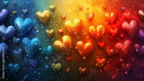 Love. Valentine. Background with hearts of rainbow, pastel colors. Valentine's Day. Cute illustration. Heart. Wallpaper, background, pattern.	