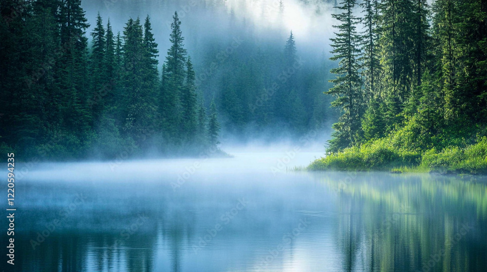 Serene Misty Lake Morning Peaceful Evergreen Trees Nature Landscape Photography Tranquil Scene Serene Misty Lake Morning Peaceful Evergreen Trees Nature Landscape Photography Tranquil Scene