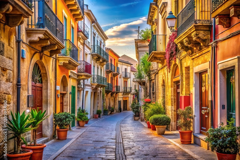 Fototapeta premium Sicilian Street Scene - Ragusa, Italy - Sunny Day