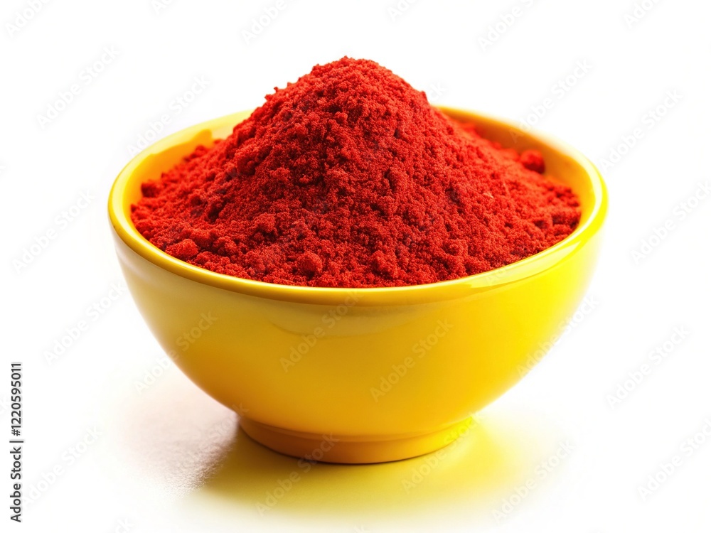 Spicy Yellow Bowl, Red Pepper Powder, Top View Spicy Yellow Bowl, Red Pepper Powder, Top View
