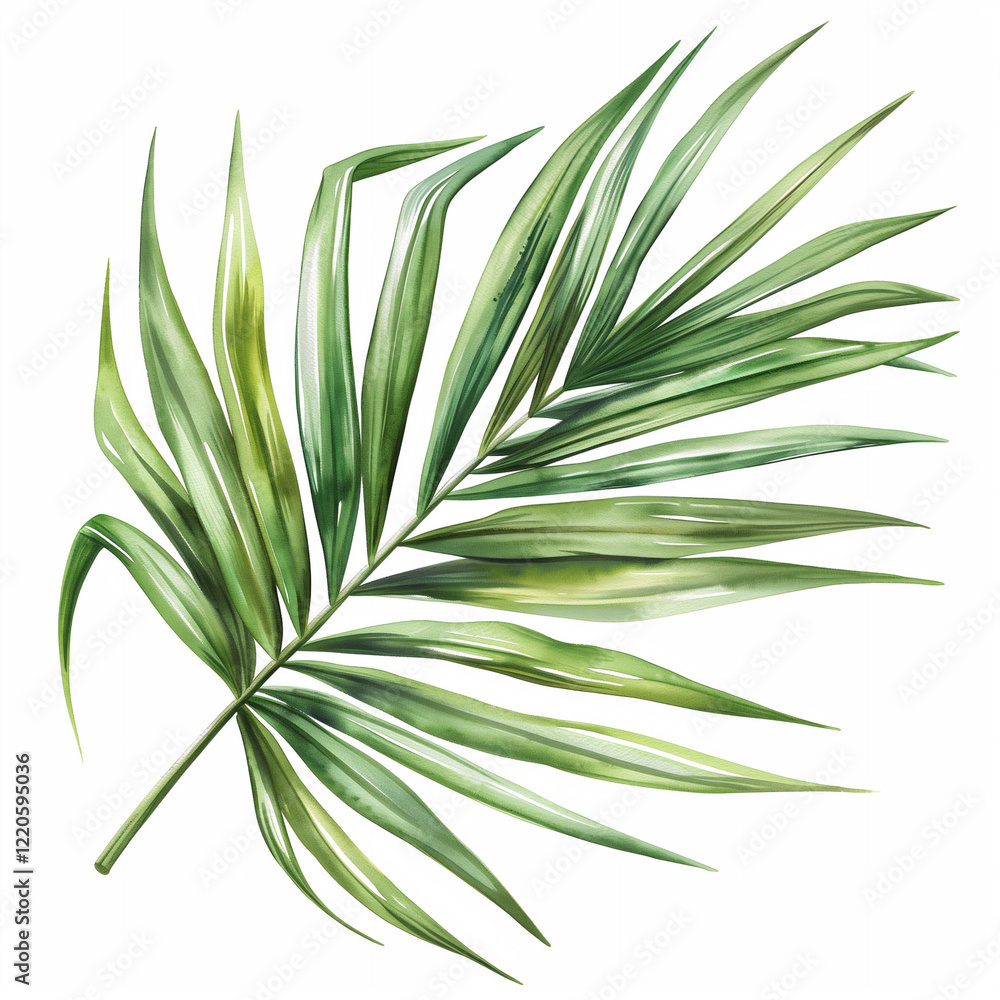 Fototapeta premium Palm leaf. Watercolor palm leaves. Jungle botanical watercolor illustrations. Palm leaves, tropical plants on isolated white background, watercolor illustration