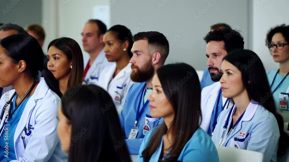 Multicultural group of doctors attending a medical conference, engaged in professional discussion and knowledge sharing
Multicultural group of doctors attending a medical conference, engaged in professional discussion and knowledge sharing