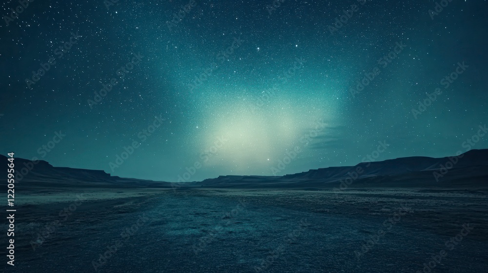 Naklejka premium A beautiful northern lights sky with stars. The color of the aurora is blue-green, and it has an ethereal glow that reflects off the dark night sky.