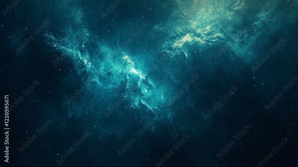 Obraz premium A beautiful northern lights sky with stars. The color of the aurora is blue-green, and it has an ethereal glow that reflects off the dark night sky.