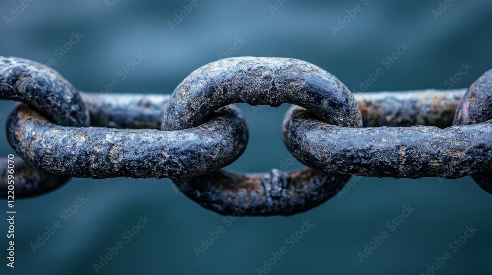 Close up of a rusted chain link representing the concept of blockchain technology and its applications Close up of a rusted chain link representing the concept of blockchain technology and its applications