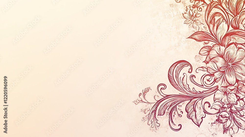Elegant Red Floral Design on Cream Background Elegant Red Floral Design on Cream Background